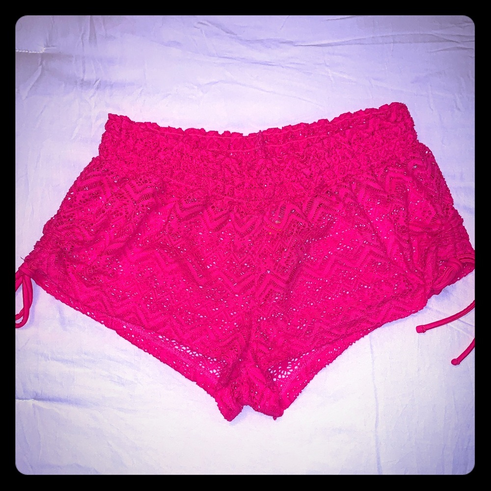Hot Pink Lace Swim Cover Shorts